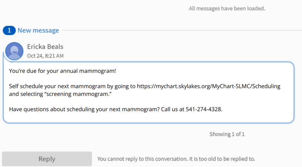 A My Chart message